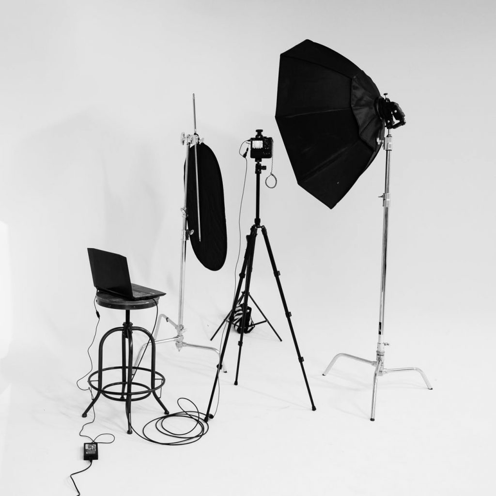 black and white photography studio setting